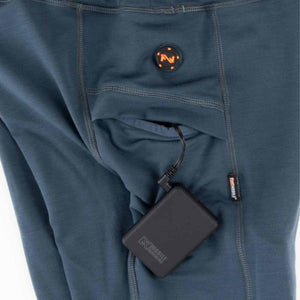 Mobile Warming heated pants with battery pack connected to internal pocket