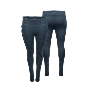 Mobile Warming dark blue leggings shown from front and back views