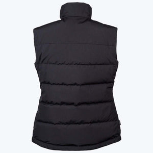 Back view of a black Mobile Warming quilted vest