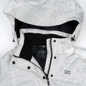 Mobile Warming white jacket with geometric pattern and hood