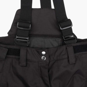 Mobile Warming black ski bib suspender attachment and waist detail