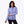 Woman wearing a purple Mobile Warming hooded zip up jacket with a textured fabric