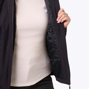 Mobile Warming black jacket interior showing zipper pocket and thermal lining