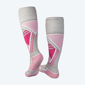 Mobile Warming grey and pink geometric pattern knee high socks