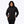 Woman wearing a black Mobile Warming quilted jacket with a high collar and front zipper