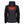 Back view of Mobile Warming black heated jacket with glowing red heating element graphic on upper back