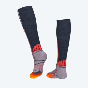 Mobile Warming black and grey knee high socks with orange accents