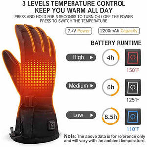 Mount Tec heated glove temperature settings and battery runtime chart