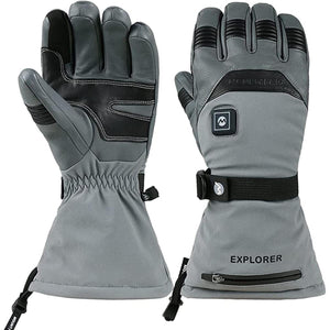 Mount Tec grey heated gloves with black leather palms and zippered storage pocket