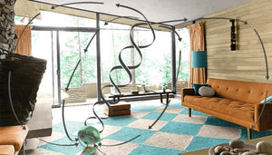 Vornado air circulator showing vortex airflow pattern in a living room