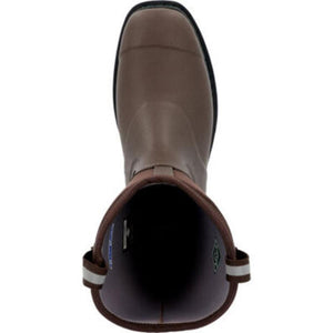 Top view of a brown Muck rubber work boot