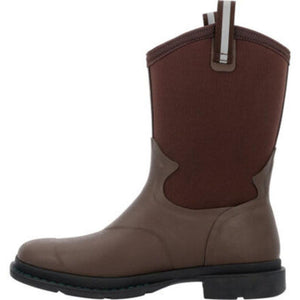 Muck brown rubber and neoprene pull on work boot