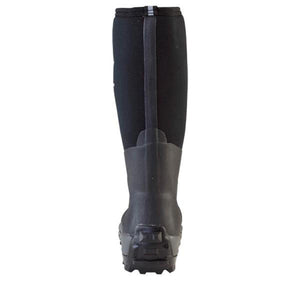 Back view of a black Muck knee high rubber boot