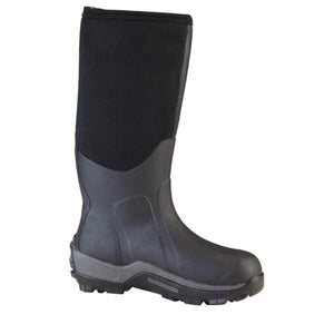 Muck black waterproof rubber work boot with grey sole