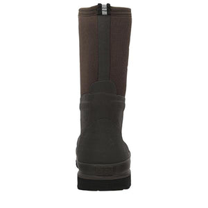 Back view of a brown Muck tall rubber boot