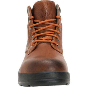 Muck brown leather lace up work boot with black rubber sole