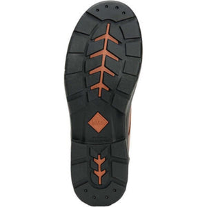 Black and orange Muck boot tread pattern on the sole