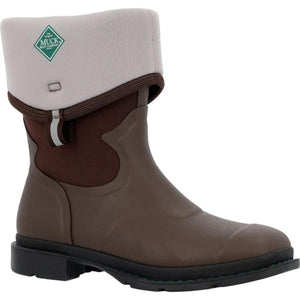 Muck brown and grey mid calf rubber boot with logo patch