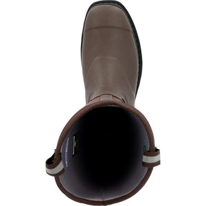 Top view of a brown Muck rubber work boot