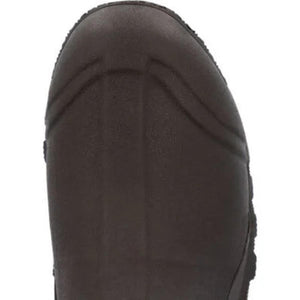 Close up of the black rubber toe cap on a Muck boot