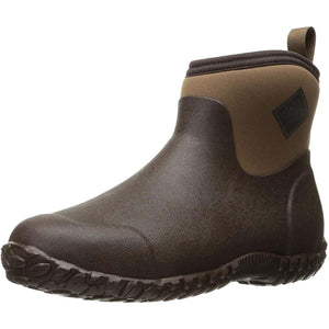 Brown Muck ankle boot with textured rubber sole and pull tab