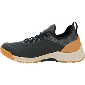 Muck black and grey lace up sneaker with tan heel and beige midsole