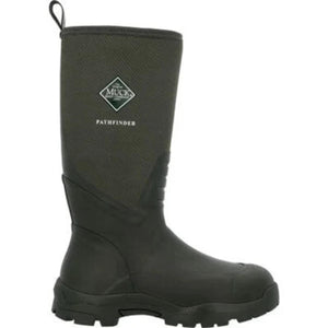 Muck Pathfinder olive green rubber tall boot with black sole and Muck logo