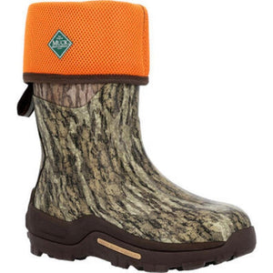 Muck camouflage hunting boot with orange mesh cuff