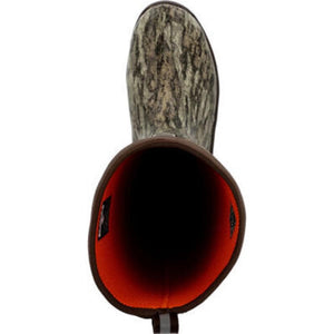 Top view of Muck camouflage rubber boot with orange interior lining