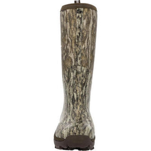 Muck tall rubber boot with brown tree bark camouflage pattern