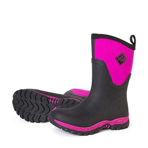 Muck black and hot pink mid-calf rubber boot with lug sole