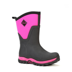 Muck black and hot pink mid calf rubber boot with logo