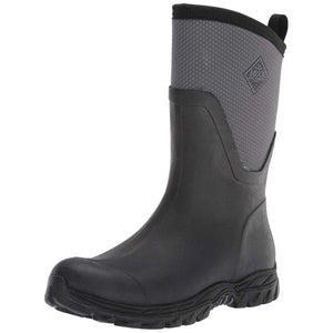 Muck mid calf rubber boot with grey textured upper and black rubber base