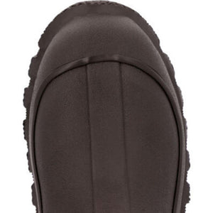Close up of a brown Muck boot toe cap