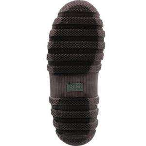 Brown rubber tread sole of a Muck boot