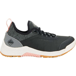 Muck black and grey athletic sneaker with white midsole and gum rubber outsole