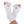 Pair of white open toe socks with blue logo on the top