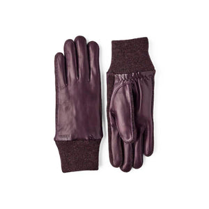 Hestra purple leather gloves with ribbed knit cuffs