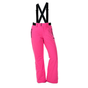 DSG Outerwear pink ski pants with black suspenders
