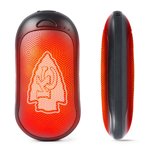 ActionHeat Kansas City Chiefs rechargeable hand warmer with red hexagonal pattern and team logo