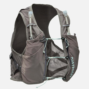 Nathan grey hydration vest with two water flasks and mesh back panel