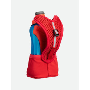 Nathan red handheld water bottle with mesh strap and reflective detail