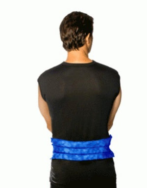 Man wearing a blue Nature Creation hot and cold therapy belt around his lower back