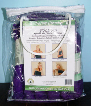 Nature Creation full set of reusable hot and cold herb packs in clear plastic packaging