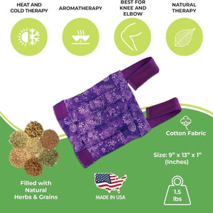 Nature Creation purple floral knee and elbow heat and cold therapy wrap with natural herbs and grains