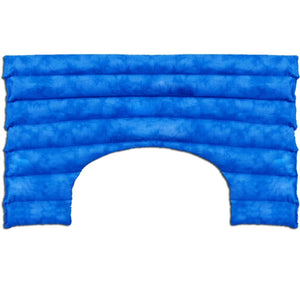 Blue fabric neck and shoulder heating pad with segmented channels