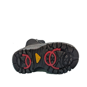 Black Navatex winter boot outsole with red retractable ice cleats