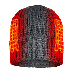 ActionHeat red and grey ribbed beanie with highlighted heating elements on the sides