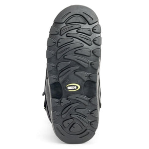 Black Neos boot tread sole with yellow logo