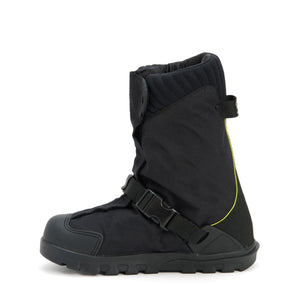 Neos black overshoe with buckle strap and yellow trim